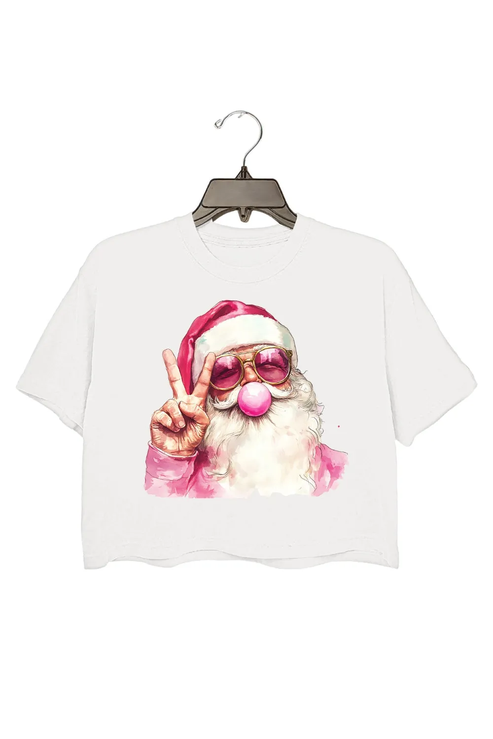 Retro Santa Christmas Blowing Bubble Crop Top For Women sold by Fancy Tees product image thumbnail 2