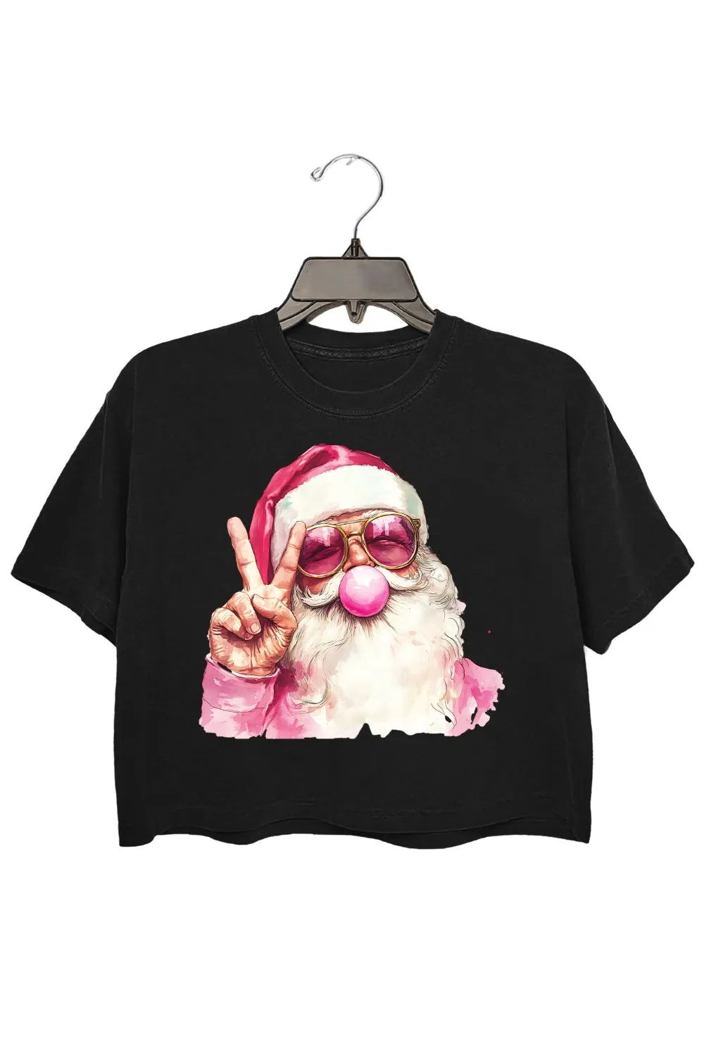 Retro Santa Christmas Blowing Bubble Crop Top For Women sold by Fancy Tees product image thumbnail 3