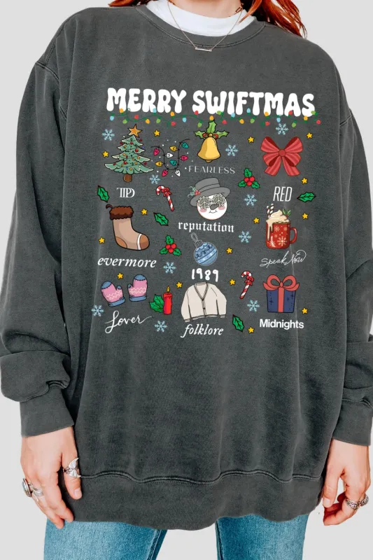 Merry Swiftmas Taylor Album Christmas Sweatshirt For Women sold by Fancy Tees