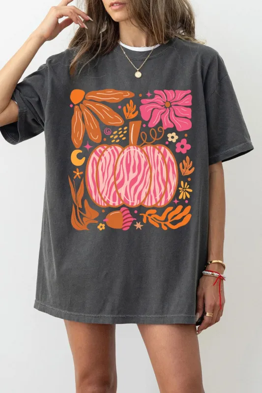 Leopard Pink Pumpkin Floral Tee For Women sold by Fancy Tees