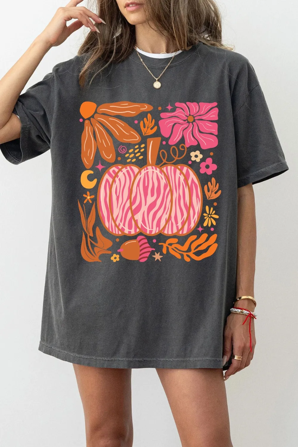 Leopard Pink Pumpkin Floral Tee For Women sold by Fancy Tees
