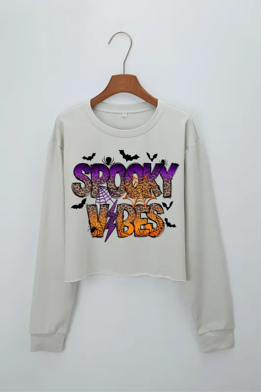 Spooky Vibes Halloween Leopard Crop Sweatshirt For Women sold by Fancy Tees