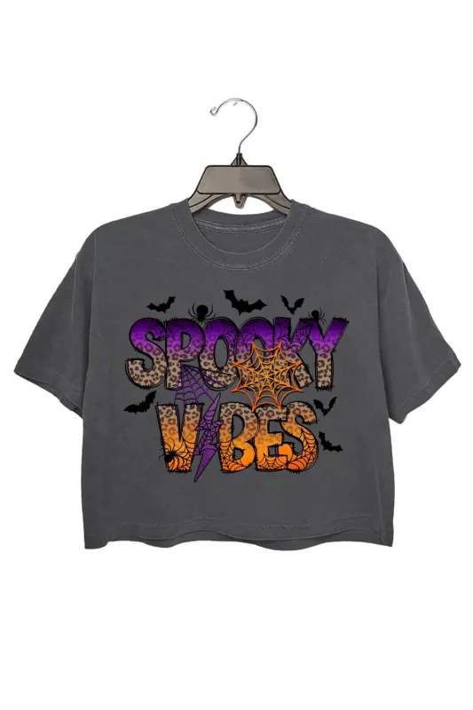 Spooky Vibes Halloween Leopard Crop Top For Women sold by Fancy Tees