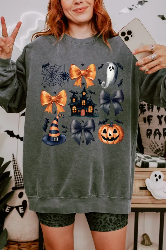 Halloween Coquette Bow Spiders Ghost Sweatshirt For Women sold by Fancy Tees