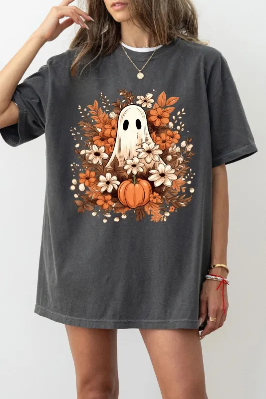 Autumn Flowers Spooky Ghost Tee For Women sold by Fancy Tees