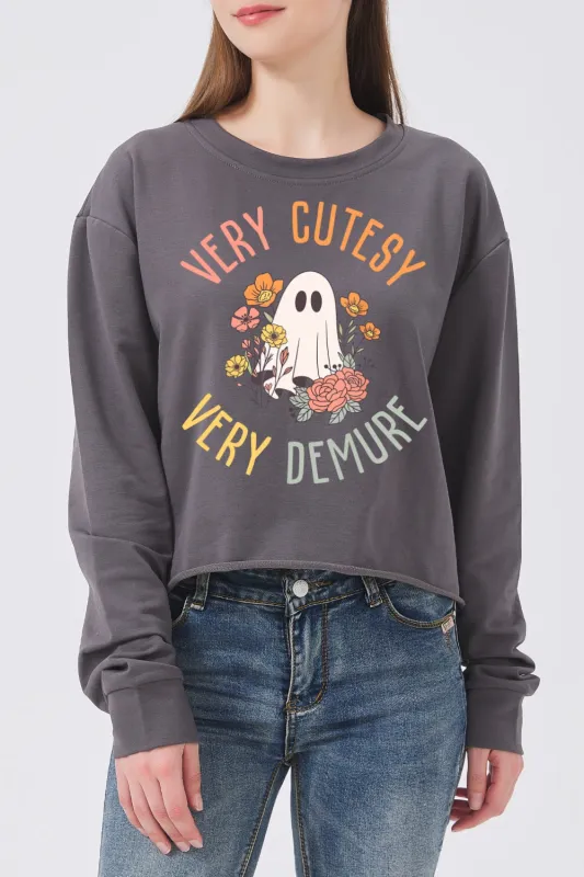 Very Cutesy Very Demure Halloween Crop Sweatshirt For Women sold by Fancy Tees