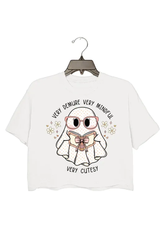 Very Demure Very Mindful Bookish Ghost Crop Top For Women sold by Fancy Tees
