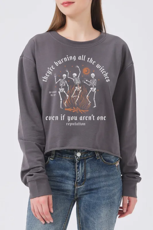 They're Burning All The Witches TS Crop Sweatshirt For Women sold by Fancy Tees