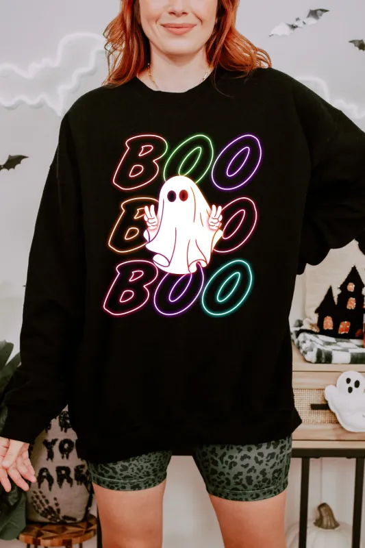 Neon BOO Ghost Sweatshirt For Women sold by Fancy Tees