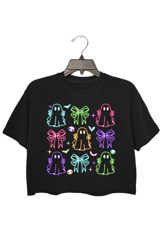 Coquette Halloween Neon Ghost Crop Top For Women sold by Fancy Tees