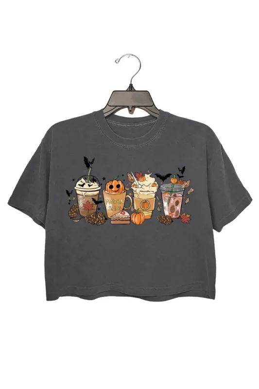 Fall Halloween Pumpkin Latte Crop Top For Women sold by Fancy Tees