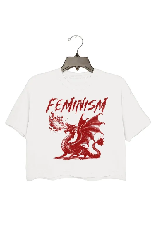 Vintage Feminism Red Dragon Crop Top For Women sold by Fancy Tees