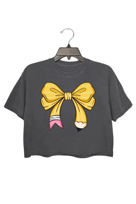 Coquette Teacher Pencil Bow Crop Top For Women sold by Fancy Tees