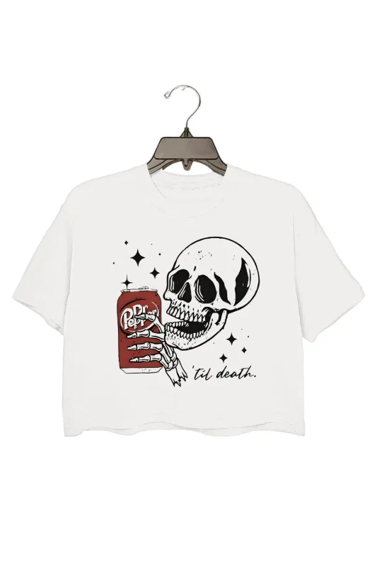 Till Death Dr. Pepper Skeleton Halloween Crop Top For Women sold by Fancy Tees