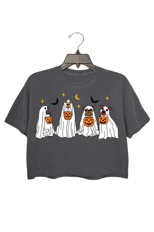 Ghost Dog With Pumpkin Crop Top For Women sold by Fancy Tees