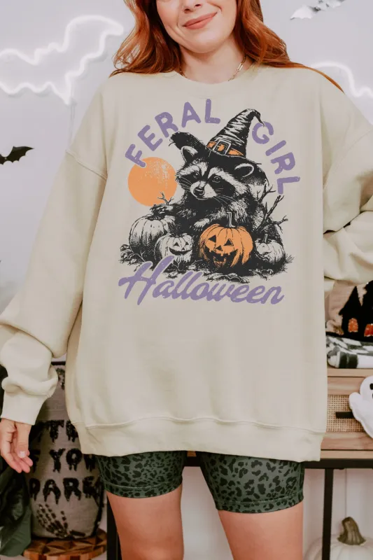Feral Girl Halloween Pumpkin Sweatshirt For Women sold by Fancy Tees