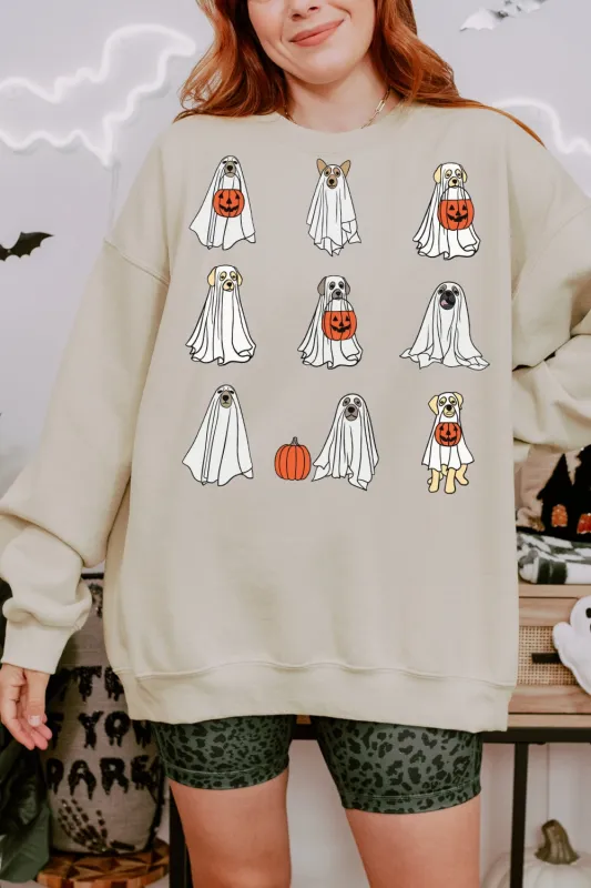 Halloween Ghost Dog Pumpkin Sweatshirt For Women sold by Fancy Tees