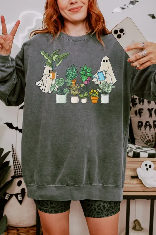 Halloween Ghost Plants Sweatshirt For Women sold by Fancy Tees