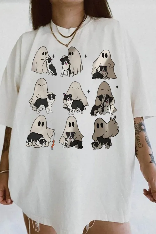 Border Collie And Ghost  Cute Halloween Dog Tee For Women sold by Fancy Tees