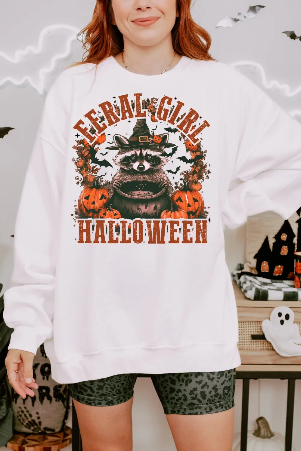 Feral Girl Halloween Raccoon Sweatshirt For Women sold by Fancy Tees product image thumbnail 2