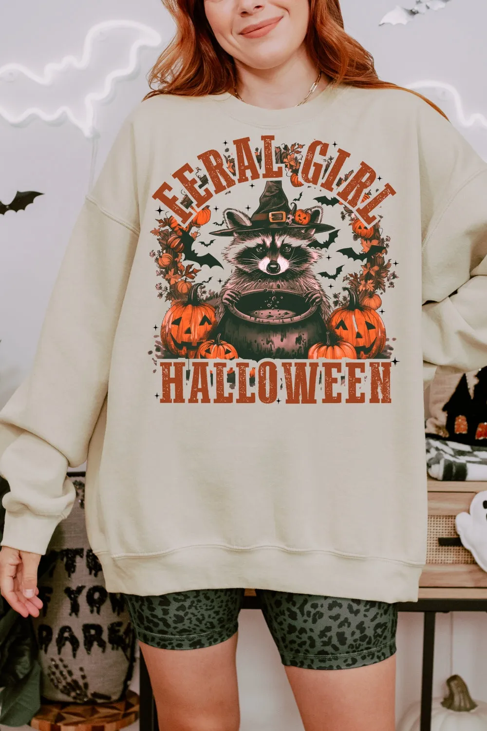 Feral Girl Halloween Raccoon Sweatshirt For Women sold by Fancy Tees