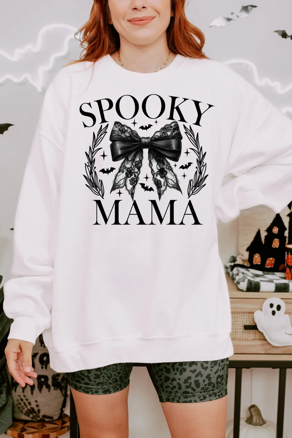 Spooky Mama Coquette Halloween Sweatshirt For Women sold by Fancy Tees product image thumbnail 2