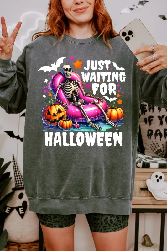 Just Waiting For Halloween Sweatshirt For Women sold by Fancy Tees