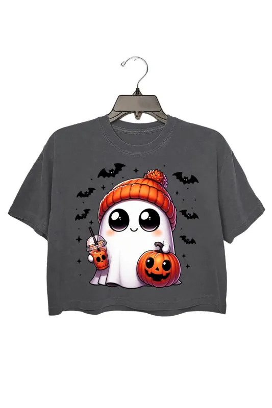 Cute Ghost Coffee Halloween Crop Top For Women sold by Fancy Tees