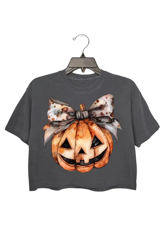 Retro Halloween Coquette Pumpkin Crop Top For Women made by Fancy Tees