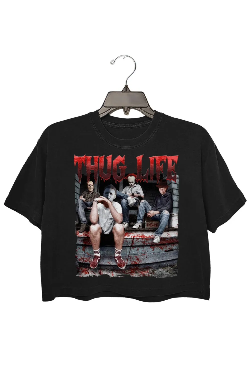 Thug Life Horror Movie Halloween Crop Tee For Women sold by Fancy Tees product image thumbnail 3