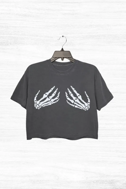Skeleton Hand Grabbing Crop Top For Women sold by Fancy Tees