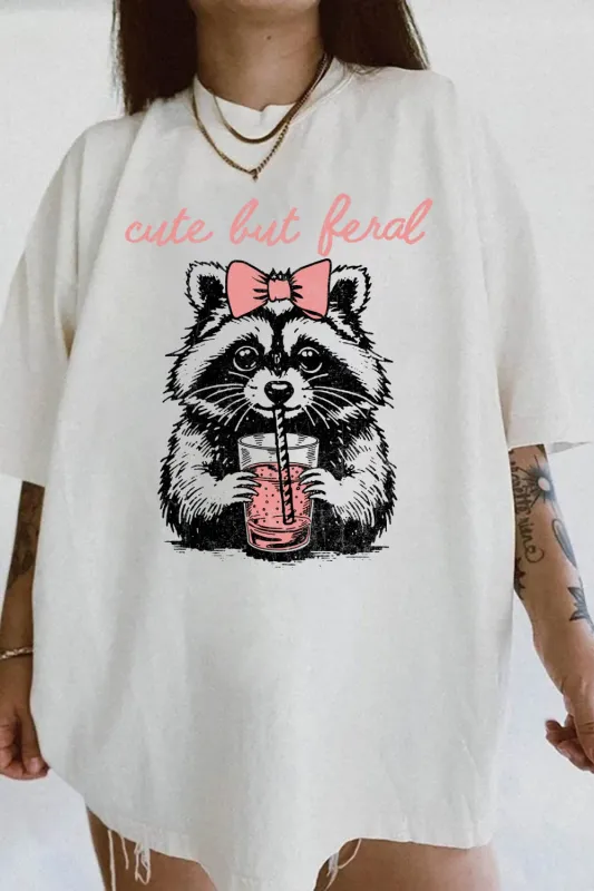 Cute But Feral Raccoon Tee For Women sold by Fancy Tees