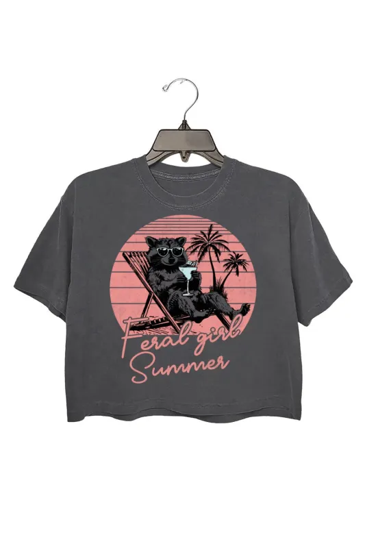 Feral Girl Summer Raccoon Crop Tee For Women made by Fancy Tees