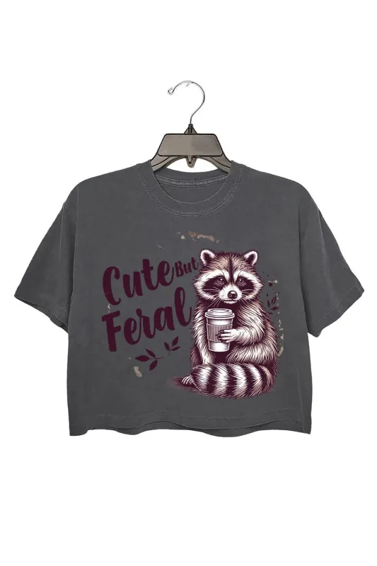 Cute But Feral Raccoon Crop Tee For Women sold by Fancy Tees