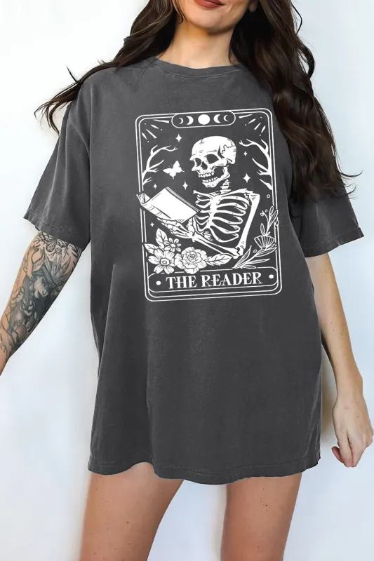 The Reader Tarot Card Skeleton Tee For Women sold by Fancy Tees