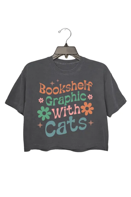 Bookshelf Graphic With Cats Crop Top For Women sold by Fancy Tees