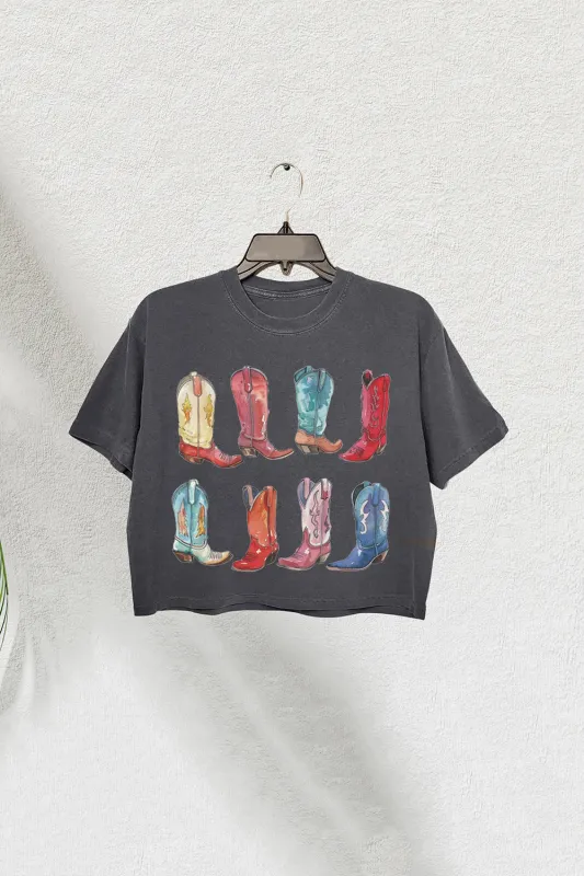 Cowgirl Graphic Western Boots Crop Tee For Women sold by Fancy Tees