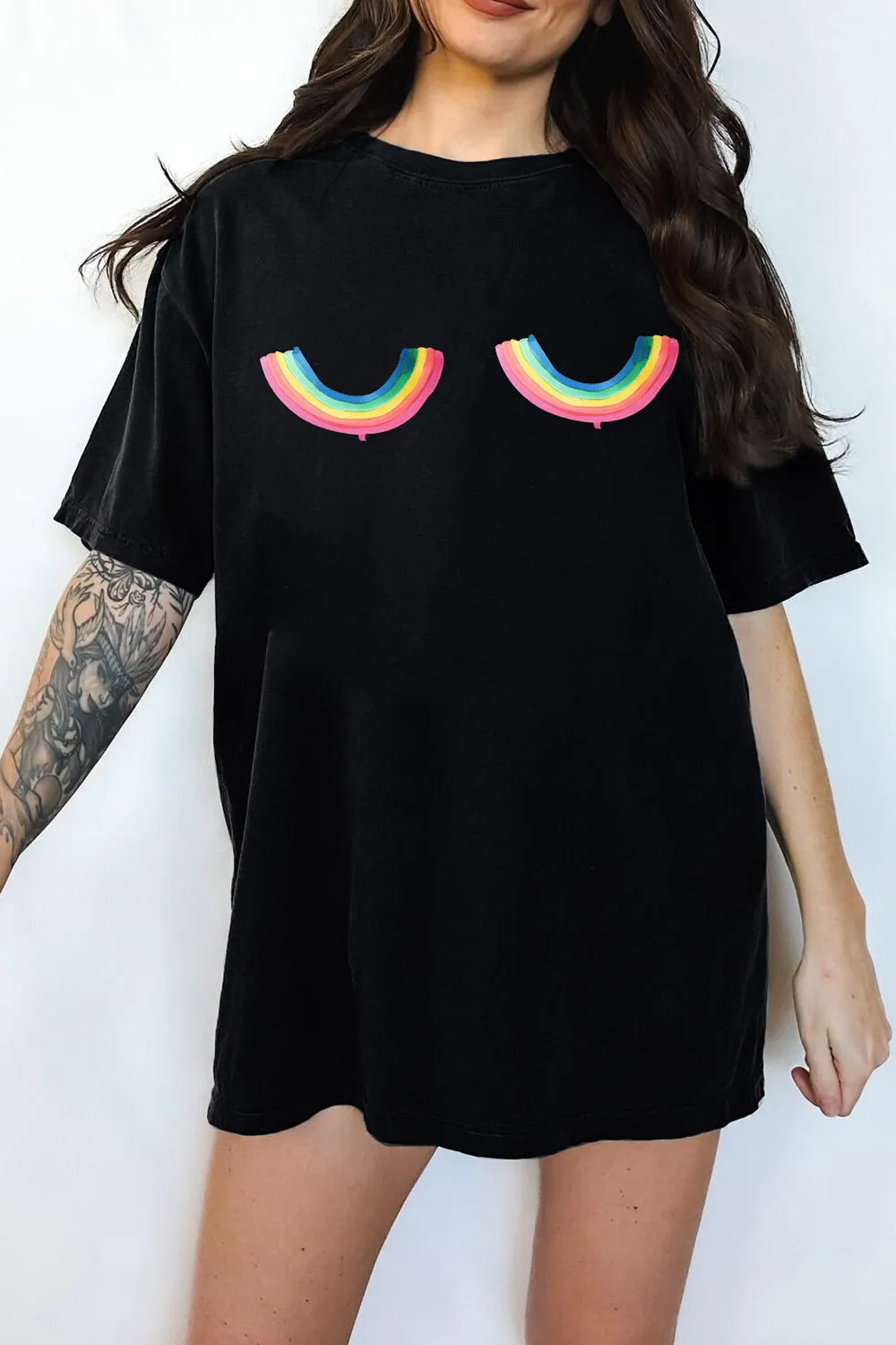 Rainbow Titties Funny Tee For Women sold by Fancy Tees product image thumbnail 3