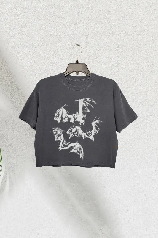 Retro Gothic Three Bats Crop Tee For Women sold by Fancy Tees