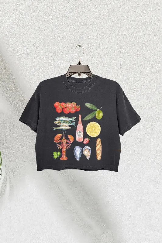Tin Fish Seafood Summer Crop Tee For Women sold by Fancy Tees