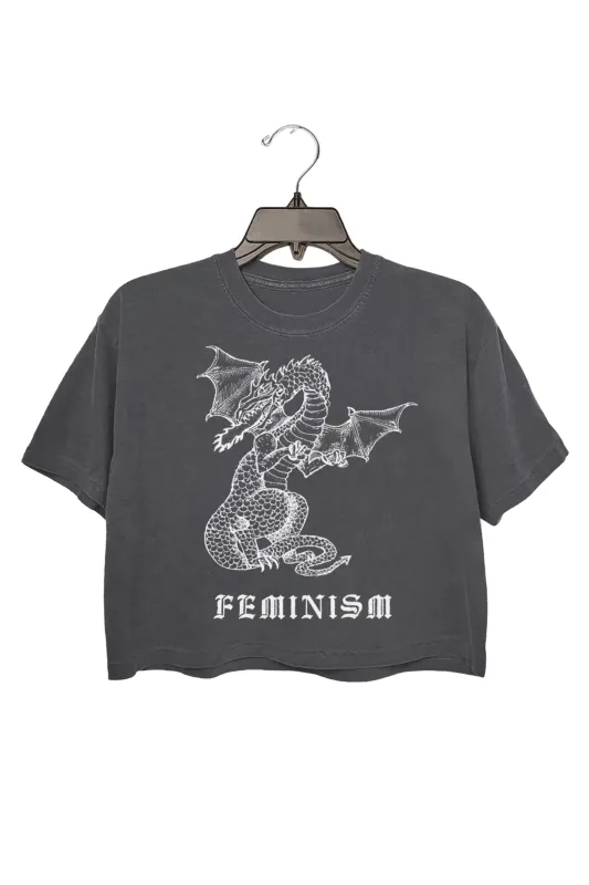 White Dragon Feminism Crop Tee For Women sold by Fancy Tees