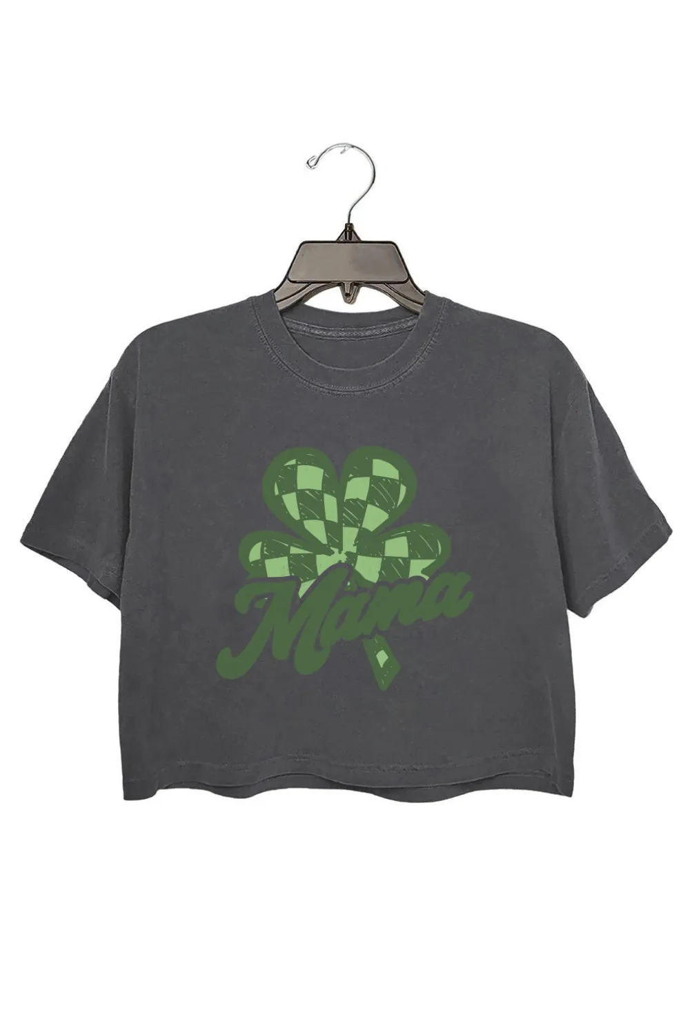 Mama Checkered Shamrock Crop Top For Women sold by Fancy Tees product image thumbnail 2