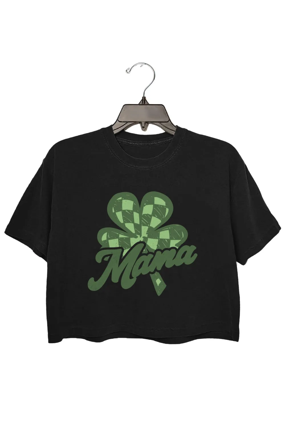 Mama Checkered Shamrock Crop Top For Women sold by Fancy Tees product image thumbnail 3