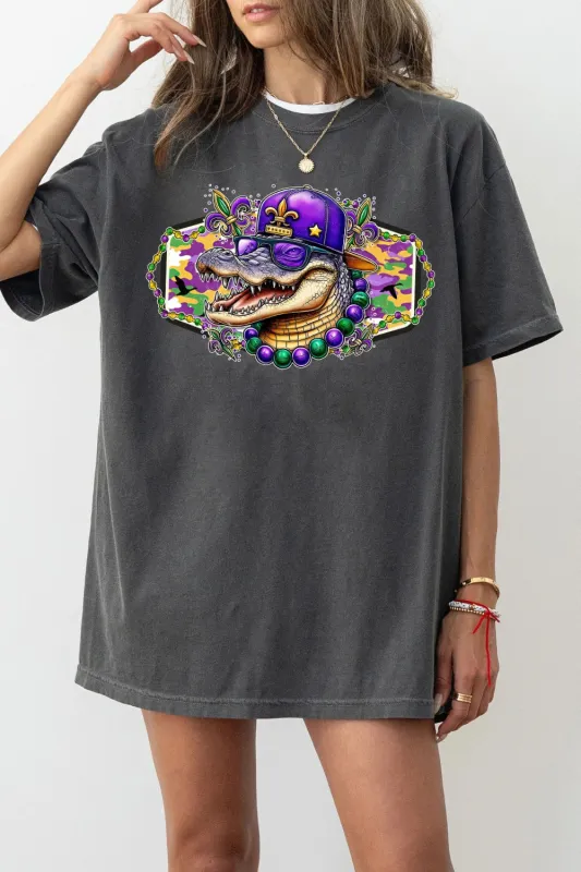 Mardi Gras Hunting Gator Tee For Women sold by Fancy Tees