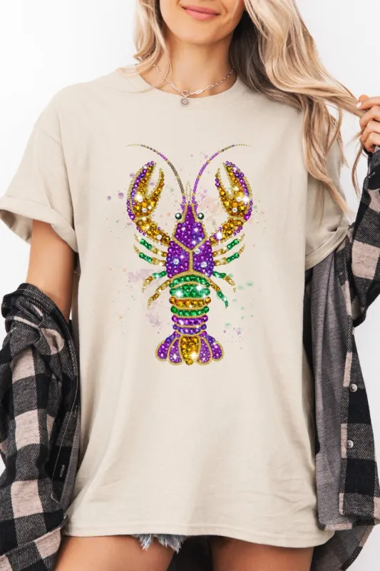 Rhinestone Mardi Gras Crawfish Print Tee For Women sold by Fancy Tees