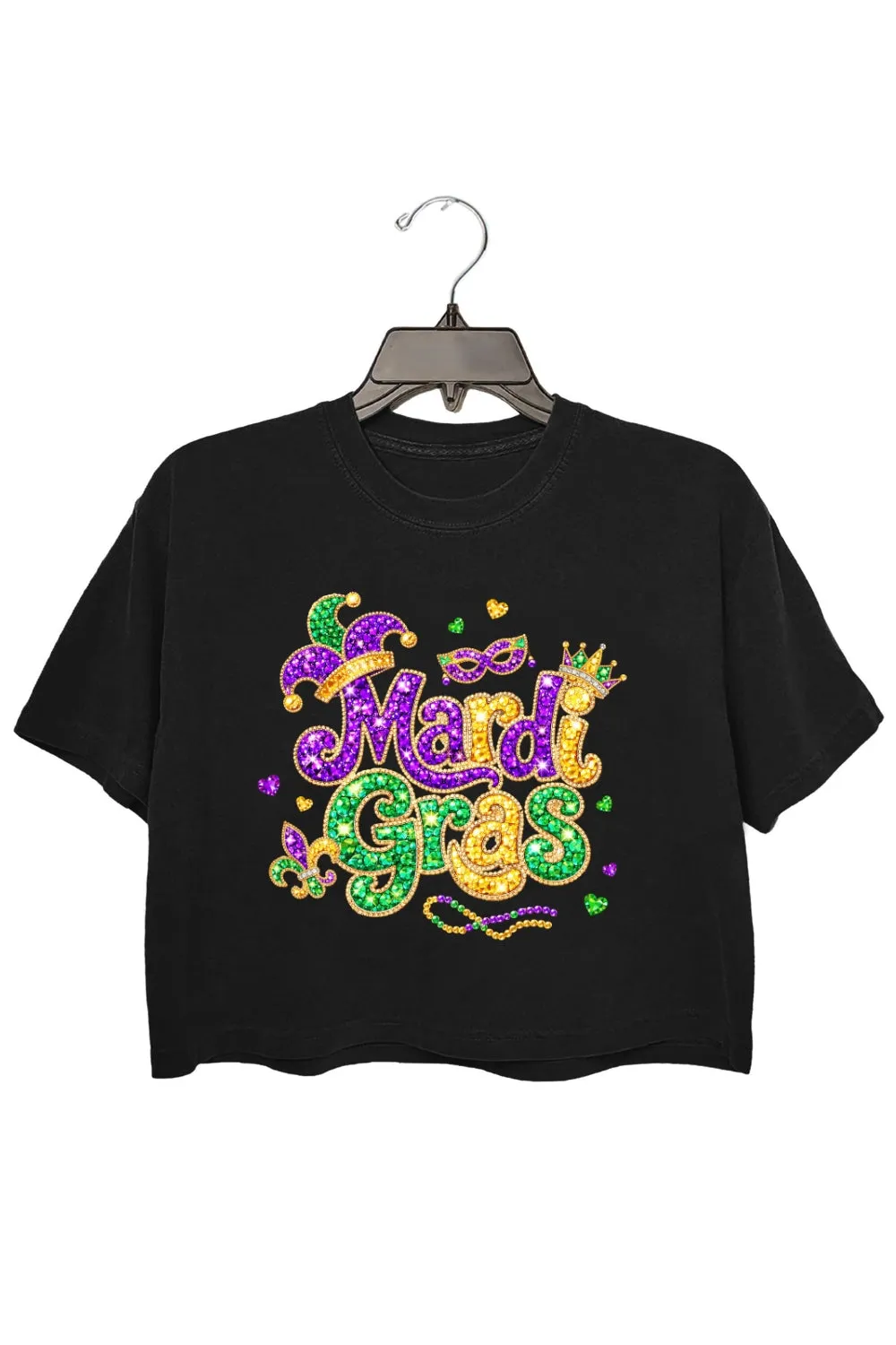 Rhinestone Mardi Gras Print Crop Top For Women sold by Fancy Tees product image thumbnail 3