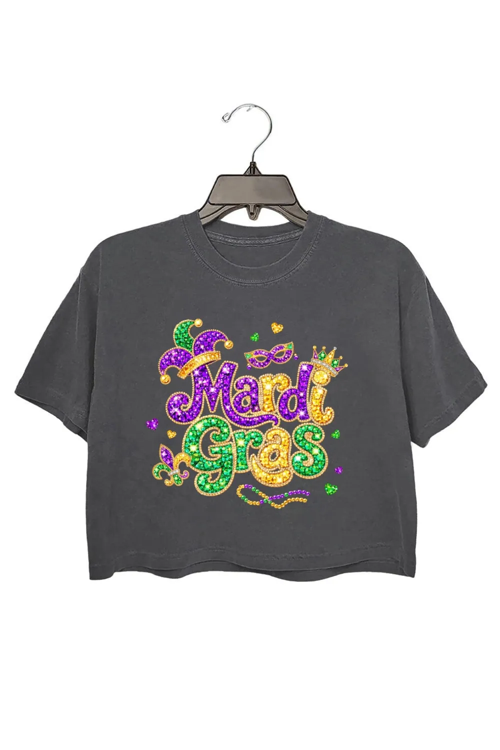 Rhinestone Mardi Gras Print Crop Top For Women sold by Fancy Tees