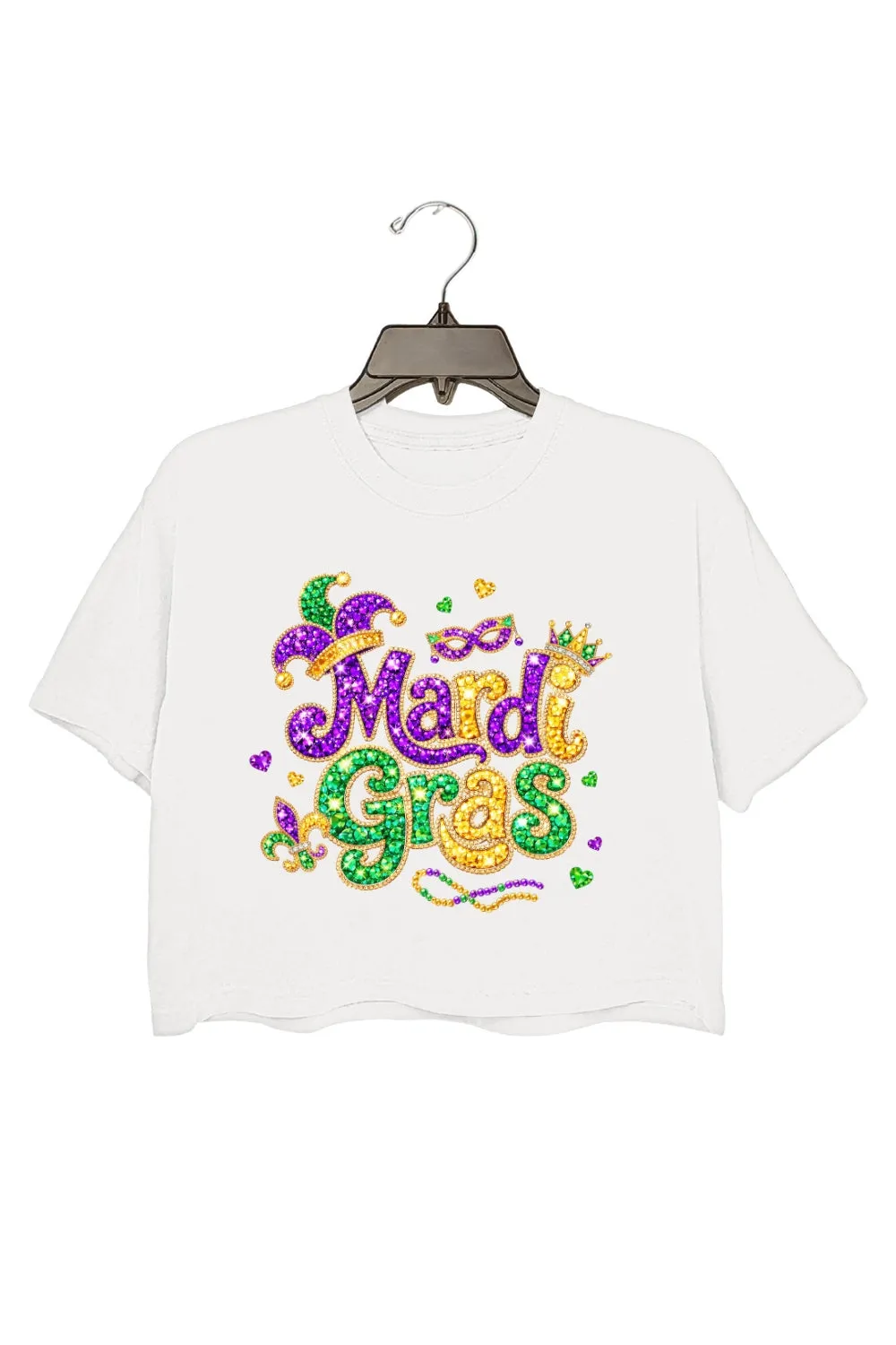 Rhinestone Mardi Gras Print Crop Top For Women sold by Fancy Tees product image thumbnail 2