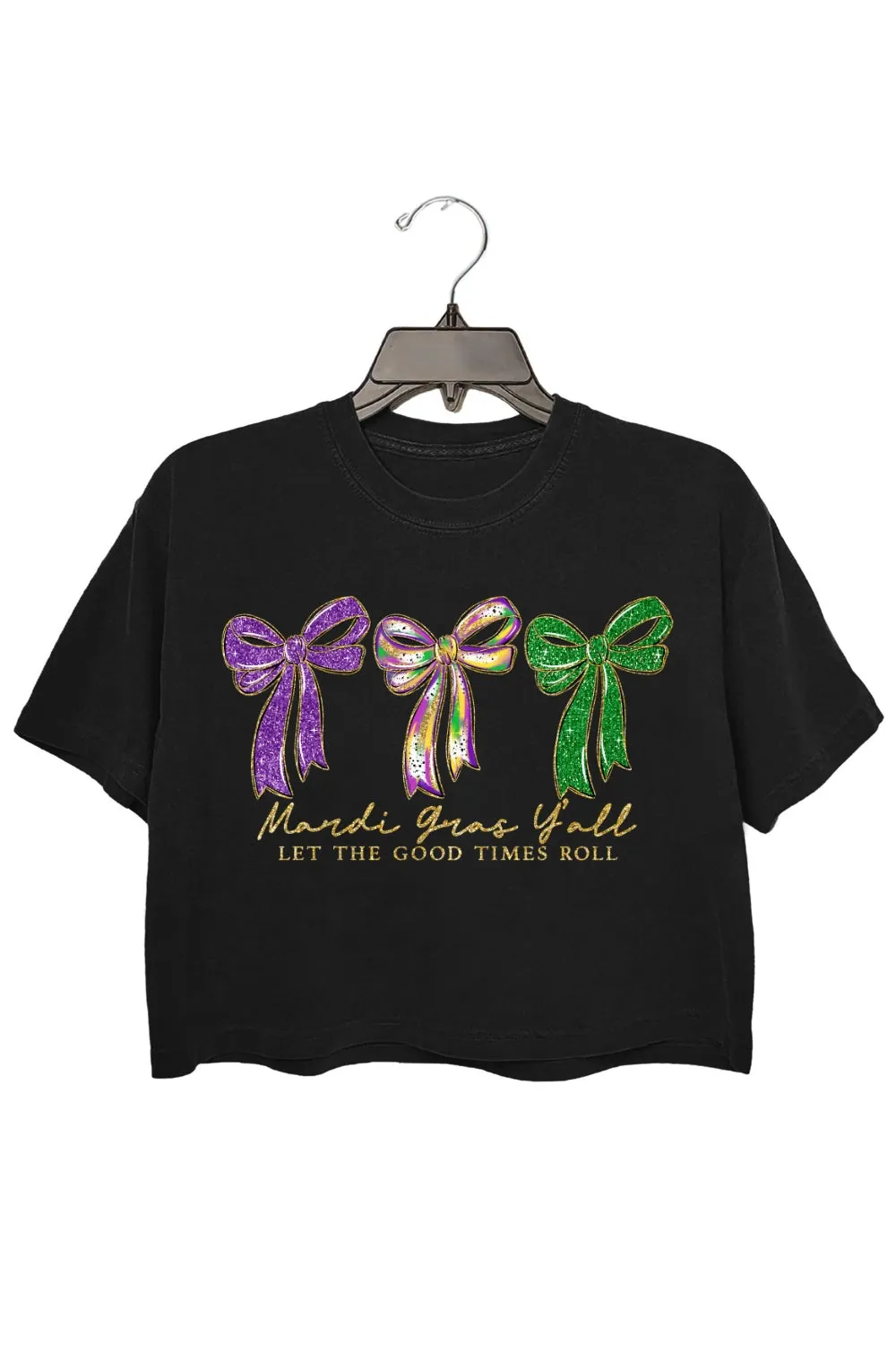 Preppy Mardi Gras Y'all Bows Crop Top For Women sold by Fancy Tees product image thumbnail 3