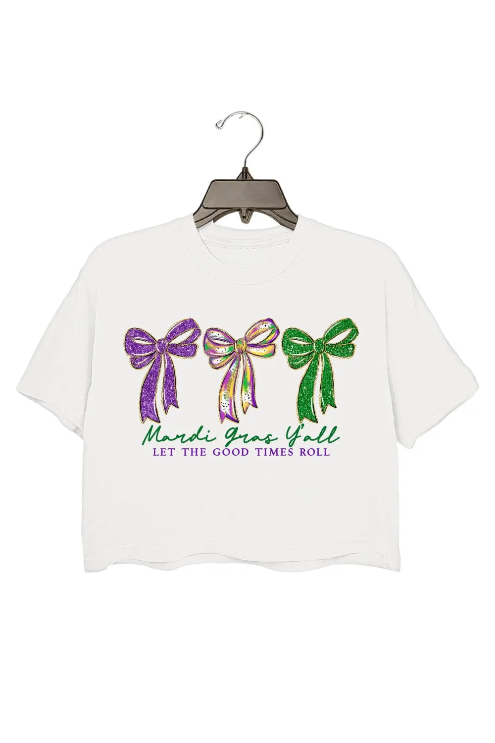 Preppy Mardi Gras Y'all Bows Crop Top For Women sold by Fancy Tees product image thumbnail 2